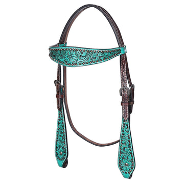 Hilason Horse Floral Hand Painted American Leather Breast Collar Headstall Turquoise
